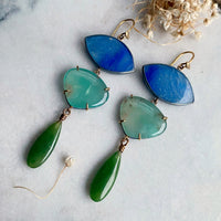 Dumortierite, Aquaprase, and Jade Earrings